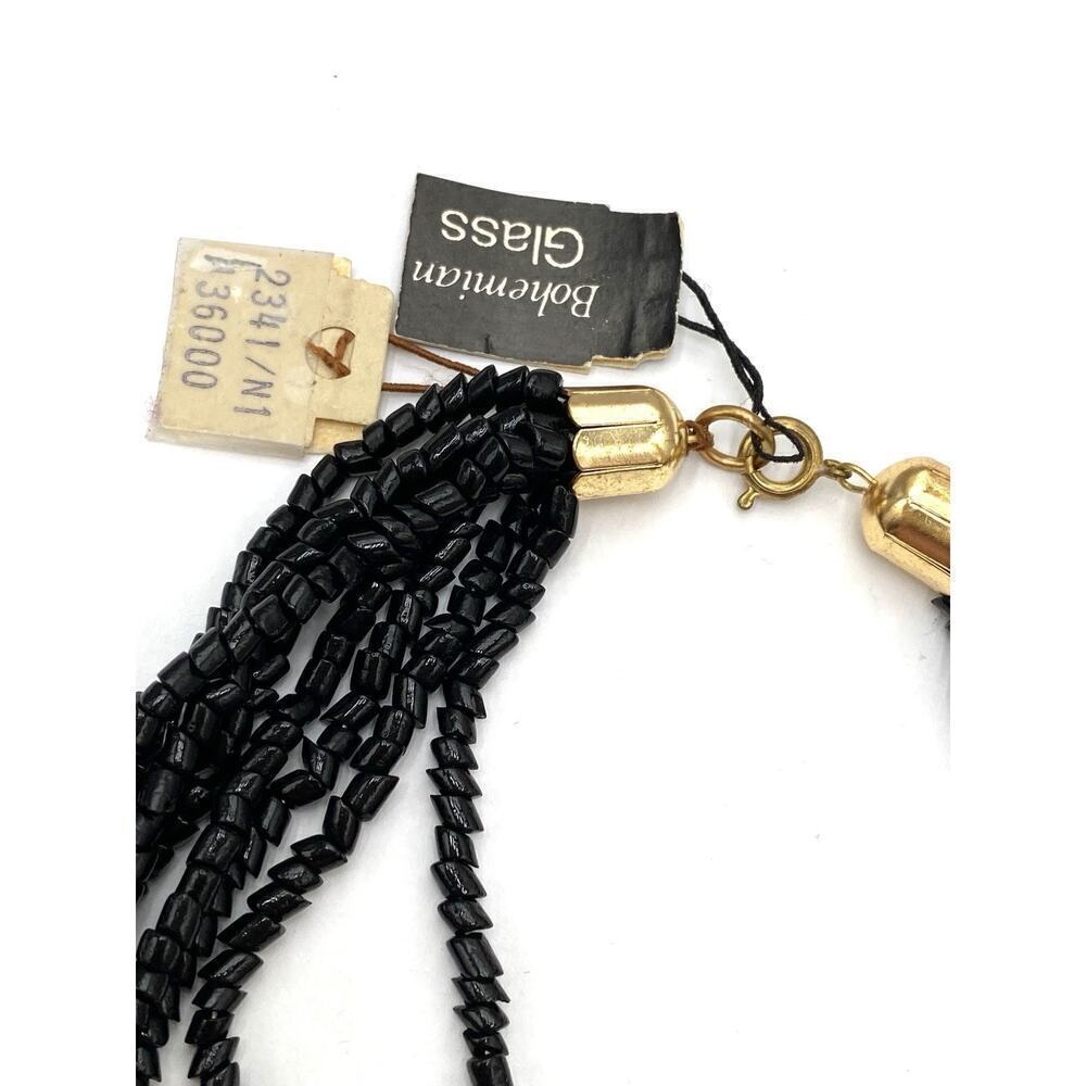 Hugo Bohemian Glass Vintage Black Glass Czech Multi Strand Necklace